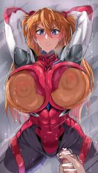 Rule 34 | 1boy, 1girl, absurdres, against glass, alternate breast size, arms behind head, arms up, ass, blue eyes, bodysuit, breast press, breasts, breasts squeezed together, brown hair, cowboy shot, curvy, erection, game cg, hair between eyes, handjob, heavy breathing, hetero, highres, huge breasts, interface headset, legs apart, lips, long hair, looking at another, looking at viewer, neon genesis evangelion, nipples, open mouth, parted lips, penis, plugsuit, puripuri jet, rebuild of evangelion, red bodysuit, shiny clothes, skin tight, souryuu asuka langley, thick thighs, thighs, tsundere, two side up, very long hair, wide hips