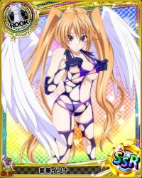 Rule 34 | 10s, 1girl, adjusting clothes, adjusting leotard, ahoge, angel wings, artist request, bare shoulders, bikini, bikini under clothes, black gloves, black thighhighs, blonde hair, blush, border, breasts, card (medium), character name, checkered background, chess piece, cleavage, closed mouth, covered erect nipples, elbow gloves, garter belt, garter straps, gloves, gradient background, hair between eyes, hair tie, high school dxd, highleg, highleg leotard, large breasts, legs apart, leotard, light smile, long hair, looking at viewer, micro bikini, official art, orange hair, parted bangs, purple bikini, purple eyes, rainbow background, raised eyebrows, rook (chess), runes, see-through, shidou irina, shiny clothes, sideboob, smile, solo, sparkle, standing, string bikini, swimsuit, thighhighs, torn clothes, torn gloves, torn leotard, torn thighhighs, trading card, twintails, underboob, very long hair, white wings, wings