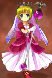 Rule 34 | 1girl, blonde hair, blue eyes, crown, dragon quest, dragon quest v, dress, gown, hero&#039;s daughter (dq5), mutsuki (moonknives), princess, slippers, solo, staff, veil