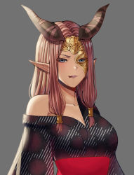 Rule 34 | alternate costume, bare shoulders, blue eyes, breasts, colored skin, commission, commissioner upload, fire emblem, fire emblem heroes, highres, horns, japanese clothes, kimono, large breasts, lipstick, looking at viewer, makeup, mask, nintendo, nuibaba, pointy ears, purple hair, purple skin, sai (saikun), solo, tongue, tongue out, upper body, yukata