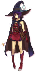 Rule 34 | 00s, 1girl, alternate costume, ar tonelico, ar tonelico ii, belt, boots, cape, female focus, full body, gloves, gradient background, gust, hat, legs, luca truelywaath, nagi ryou, official art, purple hair, short hair, solo, witch, witch hat