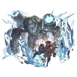 Rule 34 | 1boy, armor, boots, brown eyes, brown hair, cape, ear piercing, earrings, energy, fingerless gloves, gloves, granblue fantasy, jewelry, lobelia (granblue fantasy), long sleeves, looking at viewer, official art, pendant, piercing, solo, the tower (granblue fantasy), transparent background