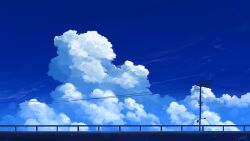 Rule 34 | blue sky, cloud, day, highres, no humans, original, outdoors, power lines, railing, rune xiao, scenery, signature, sky, sky focus, utility pole
