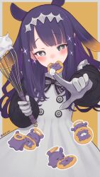 Rule 34 | + +, 1girl, apron, blush, character food, cookie, eating, food, food in mouth, gloves, hair ornament, halo, highres, holding, holding whisk, hololive, hololive english, long hair, long sleeves, looking at viewer, mole, mole under eye, ninomae ina&#039;nis, ninomae ina&#039;nis (6th costume), ninomae ina&#039;nis (pastry chef), null suke, official alternate costume, purple eyes, purple hair, solo, sparkle, takodachi (ninomae ina&#039;nis), tentacle hair, twitter username, virtual youtuber, whipped cream, whisk, white gloves