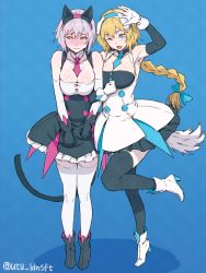 Rule 34 | 2girls, ;d, animal ears, black gloves, black legwear, blonde hair, blush, boots, braid, breasts, cat ears, cat tail, cleavage, detached sleeves, dog ears, dog tail, fate/apocrypha, fate/grand order, fate (series), gloves, high heels, highres, huge breasts, jeanne d&#039;arc (fate), jeanne d&#039;arc (ruler) (fate), jeanne d&#039;arc alter (avenger) (fate), jeanne d&#039;arc alter (fate), long hair, looking at viewer, multiple girls, necktie, one eye closed, open mouth, ruler (fate/grand order), short hair, silver hair, smile, tail, thighhighs, twitter username, underbust, utu (ldnsft), white gloves, white legwear, yellow eyes