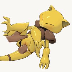 Rule 34 | 1girl, abra, animal ears, blush, closed eyes, creatures (company), cum, cum in pussy, disembodied limb, disembodied penis, erection, full body, game freak, gen 1 pokemon, hetero, highres, legs up, lying, monster, nintendo, on back, penis, pokemon, pokemon (creature), pussy, sex, shiny skin, simple background, solo, spread legs, tail, uncensored, vaginal, youjo modoki
