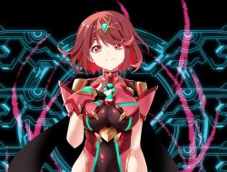 Rule 34 | 1girl, black gloves, breasts, chest jewel, earrings, fingerless gloves, gloves, highres, jewelry, large breasts, pyra (xenoblade), raynartfr, red eyes, red hair, short hair, solo, swept bangs, tiara, xenoblade chronicles (series), xenoblade chronicles 2