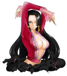 Rule 34 | boa hancock, breasts, cleavage, highres, one piece, simple background, snake