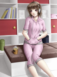 Rule 34 | bad id, bad pixiv id, brown eyes, brown hair, headphones, highres, mochi.f, original, red eyes, short hair, solo