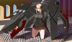 Rule 34 | 1girl, armband, arms behind head, azur lane, black jacket, black skirt, blonde hair, blush, breasts, brown eyes, closed mouth, collared shirt, cropped jacket, cross, day, dress shirt, grey shirt, gt-apex, hair between eyes, headgear, highres, indoors, iron cross, jacket, large breasts, long sleeves, looking at viewer, machinery, miniskirt, multicolored hair, open clothes, open jacket, pleated skirt, red hair, roon (azur lane), searchlight, shirt, short hair, skirt, smile, solo, streaked hair, tachi-e, turret, underbust, window
