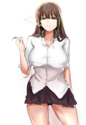 Rule 34 | 1girl, 2poet, breasts, brown eyes, brown hair, cigarette, colorized, girls&#039; frontline, m4a1 (girls&#039; frontline), simple background, skirt, smoke, smoking, solo, thighs, white background
