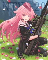 Rule 34 | 1girl, anti-materiel rifle, flower, girls&#039; frontline, gun, hat, ntw-20, ntw-20 (girls&#039; frontline), pantyhose, pink eyes, pink hair, rifle, sniper rifle, solo, weapon