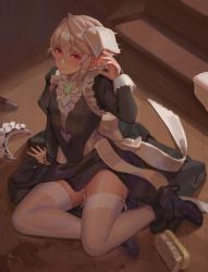 Rule 34 | 1boy, absurdres, alternate costume, ankle boots, blush, boots, corrin (fire emblem), corrin (male) (fire emblem), corrin (male) (fire emblem), crossdressing, dated, dress, enmaided, fire emblem, fire emblem fates, garter straps, high heel boots, high heels, highres, maid, male focus, nintendo, pointy ears, red eyes, samsara (shuukeura), silver hair, solo, thighhighs, trap, white thighhighs