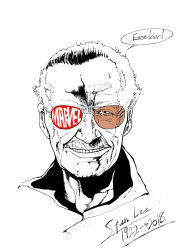 Rule 34 | 1boy, 2018, bad id, bad pixiv id, character name, commentary request, company name, english text, facial hair, latin text, looking at viewer, male focus, marvel, mustache, nanbaba, old, old man, portrait, real life, short hair, smile, speech bubble, spot color, stan lee, sunglasses