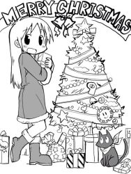 Rule 34 | cat, child, christmas, christmas tree, monochrome, nichijou, professor shinonome, sakamoto (nichijou), zubatto