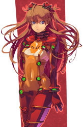 Rule 34 | 00s, 1girl, blue eyes, bodysuit, brown hair, curvy, evangelion: 2.0 you can (not) advance, floating hair, highres, latex, long hair, looking at viewer, looking away, multicolored clothes, neon genesis evangelion, parted lips, plugsuit, rebuild of evangelion, red bodysuit, see-through, see-through bodysuit, shihou (g-o-s), shiny clothes, skin tight, solo, souryuu asuka langley, test plugsuit, very long hair, wide hips