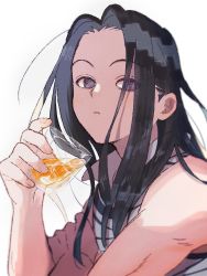 Rule 34 | 1boy, alcohol, black eyes, black hair, cup, expressionless, highres, holding, holding cup, hunter x hunter, illumi zoldyck, long hair, looking at viewer, male focus, parted lips, sleeveless, solo, thicopoyo