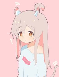Rule 34 | 1girl, ?, absurdres, ahoge, animal ear fluff, animal ears, brown eyes, cat ears, cat tail, colored inner hair, double-parted bangs, highres, kemonomimi mode, long hair, loose clothes, loose shirt, multicolored hair, onii-chan wa oshimai!, oversized clothes, oversized shirt, oyama mahiro, pink hair, shirt, simple background, tail, yama h15
