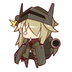 Rule 34 | ^^^, 1girl, blonde hair, cannon, chibi, coat, finger to mouth, hair over one eye, helmet, long hair, nuu (nu-nyu), o o, personification, simple background, solo, t26e4 superpershing, white background, world of tanks