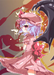 Rule 34 | 1girl, bat wings, blush, from side, hat, hat ribbon, heart, heart-shaped pupils, light purple hair, looking at viewer, mob cap, muuba, red eyes, remilia scarlet, ribbon, sketch, solo, symbol-shaped pupils, touhou, wings