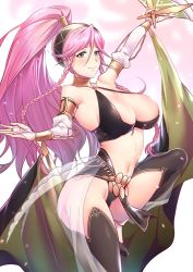 Rule 34 | 1girl, alternate breast size, ameno (a meno0), bad anatomy, bad id, bad proportions, bad twitter id, braid, breasts, cleavage, closed mouth, dancer, female focus, fire emblem, fire emblem awakening, fire emblem heroes, hairband, holding, large breasts, long hair, navel, nintendo, olivia (fire emblem), pink eyes, pink hair, ponytail, smile, solo, twin braids