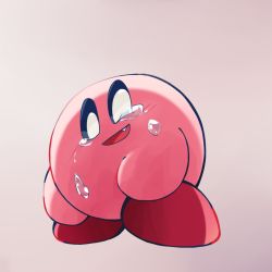 Rule 34 | amedama (akaki 4207), crying, crying with eyes open, fang, gradient background, grey background, kirby, kirby (series), nintendo, no humans, open mouth, smile, tears