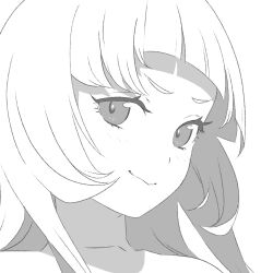 Rule 34 | 1girl, blunt bangs, closed mouth, commentary request, floating hair, greyscale, highres, hololive, light blush, long hair, looking at viewer, magari (c0rn3r), monochrome, murasaki shion, portrait, simple background, smile, solo, v-shaped eyebrows, virtual youtuber