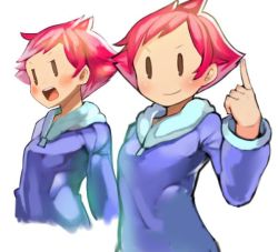 Rule 34 | 1girl, harau, hood, hoodie, kumatora, mother (game), mother 3, nintendo, pink hair, pointing, pointing up, short hair, simple background, spiked hair, white background, | |