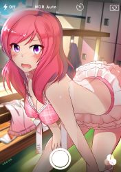 Rule 34 | 10s, 1girl, bare shoulders, bikini, blush, breasts, camera phone, cellphone, cleavage, highres, kowaremashita, leaning forward, looking at viewer, love live!, love live! school idol project, nishikino maki, open mouth, orz1515, phone, purple eyes, red hair, short hair, smartphone, solo, standing, swimsuit, tan, tanline, viewfinder