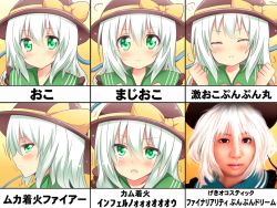 Rule 34 | 1girl, :t, ^ ^, art shift, bad id, bad pixiv id, blush, chart, closed eyes, expressions, closed eyes, female focus, green eyes, hat, komeiji koishi, long hair, open mouth, pout, realistic, shinekalta, silver hair, tears, touhou, translation request, trembling, upper body