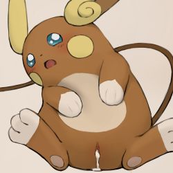 Rule 34 | 1girl, aftersex, alolan form, alolan raichu, animal ears, animal hands, beige background, blue sclera, blush, blush stickers, colored sclera, creatures (company), cum, cum in pussy, cumdrip, female focus, from above, game freak, gen 7 pokemon, highres, looking up, lying, nintendo, no humans, on back, open mouth, pokemon, pokemon (creature), pussy, simple background, solo, spread legs, tail, white eyes, youjo modoki