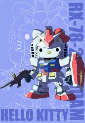 Rule 34 | absurdres, beam rifle, crossover, energy gun, gun, gundam, hello kitty, highres, holding, holding weapon, mecha, mobile suit, mobile suit gundam, no humans, robot, rx-78-2, sanrio, science fiction, shield, v-fin, weapon, yato (yama0x1), yellow eyes