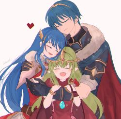 Rule 34 | caeda (fire emblem), closed eyes, fire emblem, fire emblem: mystery of the emblem, fire emblem: shadow dragon, fire emblem heroes, green eyes, green hair, happy, heart, highres, hug, marth (fire emblem), matching hair/eyes, nintendo, official alternate costume, open mouth, pointy ears, smile, tiara, tiki (fire emblem), tiki (young) (fire emblem)