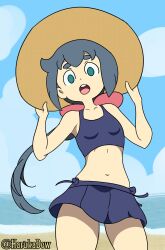 Rule 34 | 1girl, aqua eyes, bangle, beach, bikini, bow, bracelet, constanze amalie von braunschbank-albrechtsberger, crop top, female focus, harukadew, hat, jewelry, large hat, little witch academia, open mouth, red bow, skirt, swimsuit, tagme, thick eyebrows