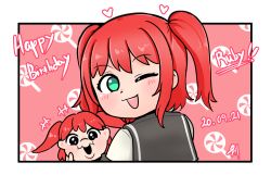 Rule 34 | 1girl, aqua eyes, artist name, artist request, blush, character doll, chibi, cjrb1228, doll, female focus, green eyes, hair between eyes, highres, holding, holding doll, kurosawa ruby, looking at viewer, love live!, love live! sunshine!!, one eye closed, parted lips, red hair, sailor collar, school uniform, short hair, smile, solo, uranohoshi school uniform