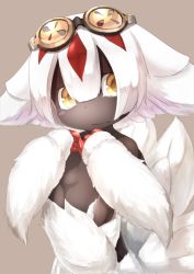 Rule 34 | 1girl, black skin, breasts, claws, colored skin, extra arms, faputa, female focus, fur, highres, kagarimachi konatsu, made in abyss, monster girl, own hands together, solo, white hair, yellow eyes