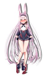Rule 34 | 1girl, animal ears, azur lane, bare shoulders, black hairband, black skirt, blush, breasts, closed mouth, clothes lift, extra ears, full body, hairband, high-waist skirt, highres, knees together feet apart, legs, lifting own clothes, long hair, long legs, long sleeves, looking at viewer, miniskirt, nose blush, orange eyes, pigeon-toed, pleated skirt, porontyo 07, rabbit ears, red ribbon, ribbon, shimakaze (azur lane), silhouette, simple background, skirt, skirt lift, sleeves past wrists, small breasts, smile, solo, underbust, very long hair, white background, white hair