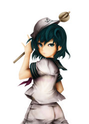 Rule 34 | 1girl, anchor, female focus, from behind, hat, heavyweather, murasa minamitsu, sailor, simple background, solo, standing, touhou, white background