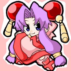 Rule 34 | 1990s (style), 1girl, blue eyes, bow, cherry (saber j), chibi, long hair, low-tied long hair, lowres, pink bow, purple hair, retro artstyle, saber marionette j, solo