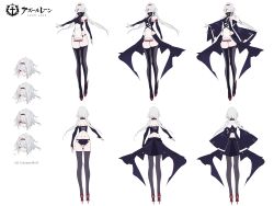 Rule 34 | 1girl, absurdres, azur lane, black panties, boots, breasts, bridal gauntlets, character name, character sheet, chuzenji, colorado (azur lane), commentary request, expression chart, expressions, hairband, highres, logo, long hair, multiple views, pale skin, panties, red eyes, rudder footwear, sideboob, thigh boots, thighhighs, underwear, white hair