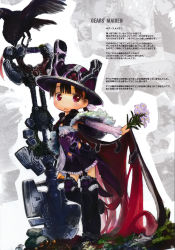 Rule 34 | 1girl, absurdres, bird, brown hair, flower, full body, gears maiden, hat, highres, holding, holding flower, holding weapon, long hair, looking at viewer, navel, oversized object, parted lips, red eyes, rocca (gears maiden), tsukushi akihito, weapon