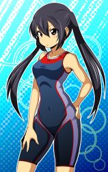 Rule 34 | 1girl, bad id, bad pixiv id, black hair, brown eyes, competition swimsuit, k-on!, long hair, nakano azusa, nukarumi noren, one-piece swimsuit, swimsuit, twintails
