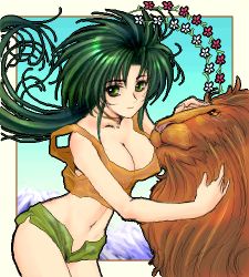Rule 34 | 1girl, green hair, jochuu-san, lion, lowres, oekaki, original, solo, yagisaka seto