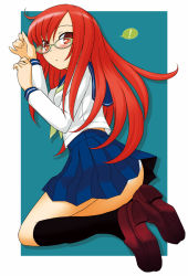 Rule 34 | 1girl, akatsuki (akatsukishiki), akatsuki (artist), glasses, long hair, red eyes, red hair, school uniform, serafuku, solo