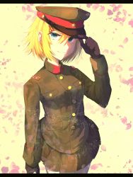 Rule 34 | 1girl, bad id, bad pixiv id, blonde hair, blue eyes, blush, breasts, brown skirt, closed mouth, cowboy shot, deep (deep4946), hair ornament, hairclip, hat, hat tip, highres, kagamine rin, letterboxed, long sleeves, looking at viewer, medium breasts, miniskirt, peaked cap, short hair, skirt, smile, solo, vocaloid