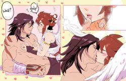 Rule 34 | 2boys, angel, armband, beard, black hair, blue eyes, blush, brown hair, facial hair, feathers, heart, highres, kid icarus, kid icarus uprising, kiss, long hair, magnus (kid icarus), multiple boys, nintendo, pit (kid icarus), scar, size difference, soft sizzle, topless, wings, yaoi