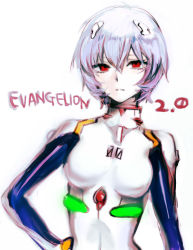 Rule 34 | 00s, 1girl, ayanami rei, bad id, bad pixiv id, blue hair, bodysuit, breasts, expressionless, frown, hair between eyes, hair ornament, hand on own hip, igarashi ran (igatz), igatz, impossible bodysuit, impossible clothes, looking at viewer, neon genesis evangelion, pale skin, pilot suit, plugsuit, rebuild of evangelion, red eyes, short hair, silver hair, simple background, sketch, skinny, small breasts, solo, turtleneck, upper body, white background