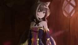 Rule 34 | 1girl, animal ear fluff, animal ears, blush, brown hair, cat ears, derivative work, detached sleeves, fate (series), green eyes, indoors, karyl (princess connect!), multicolored hair, princess connect!, sketch, solo, solomon (fate), sonchi, streaked hair, upper body, white hair