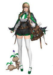 Rule 34 | 1girl, absurdres, bag, belt, black-framed eyewear, black jacket, black shorts, blue eyes, bow, bowtie, breasts, brown bag, brown belt, brown hair, closed mouth, collared shirt, daeho cha, fingernails, flower, full body, glasses, green bow, green bowtie, green footwear, green hairband, hairband, high-waist shorts, high heels, highres, jacket, jacket on shoulders, leaf, long hair, long sleeves, looking at viewer, medium breasts, oceans&amp;empires, official art, parted bangs, purple flower, red lips, shirt, shorts, signature, simple background, solo, standing, suspender shorts, suspenders, thighhighs, twintails, white background, white shirt, white thighhighs, zettai ryouiki