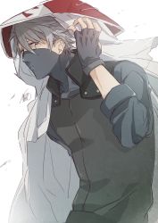 Rule 34 | 1boy, artist request, fingerless gloves, gloves, half mask, hatake kakashi, headpiece, highres, looking at viewer, male focus, mask, naruto: the last, naruto (series), scar, silver hair, solo